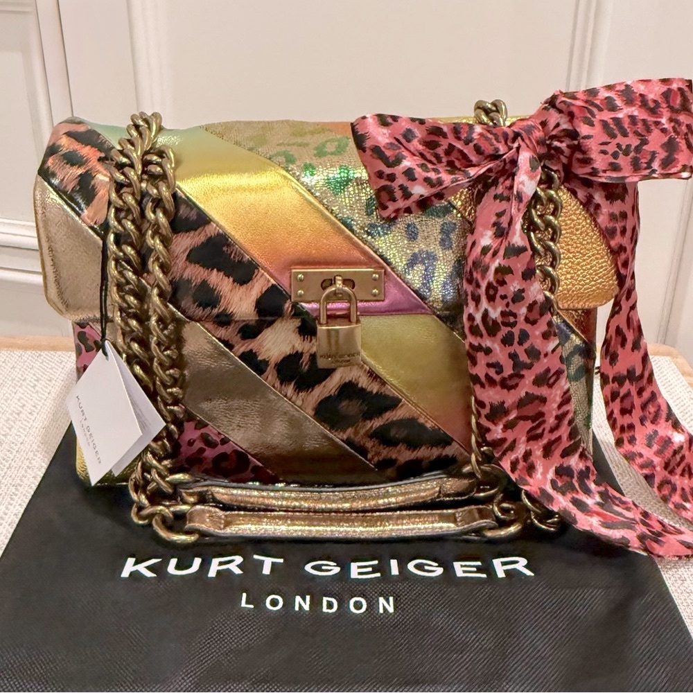 🔒💖 SOLD - Kurt Geiger Brixton Lock Leopard Patchwork Leather Convertible Bag